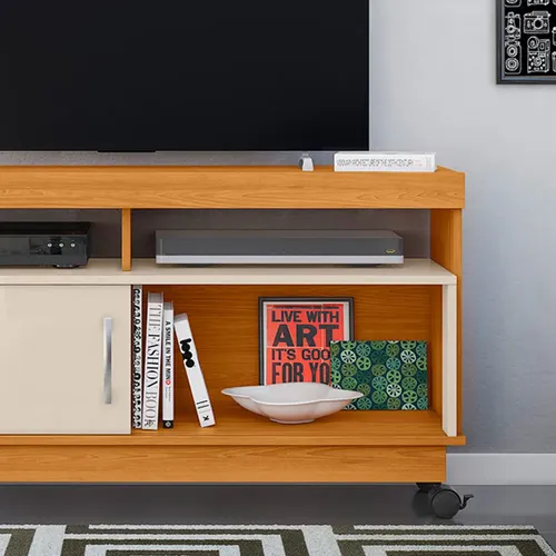 Rack Tv 50 Pol 121cm Bancada Com Rodízio Sala Zorin D'rossi