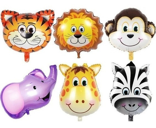 10 Globos Animales De La Selva Palmeras Metalizado 35 Cm