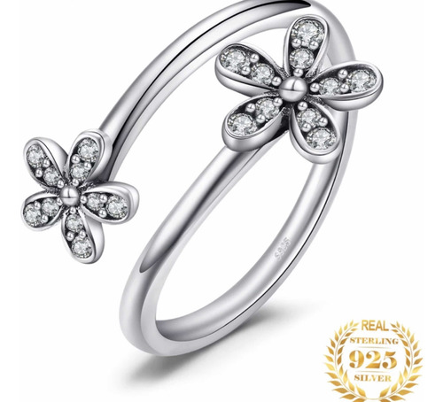 Imagen 2 de 10 de Juego Anillo Y Aretes Flor Palta 295 Con Brillantes