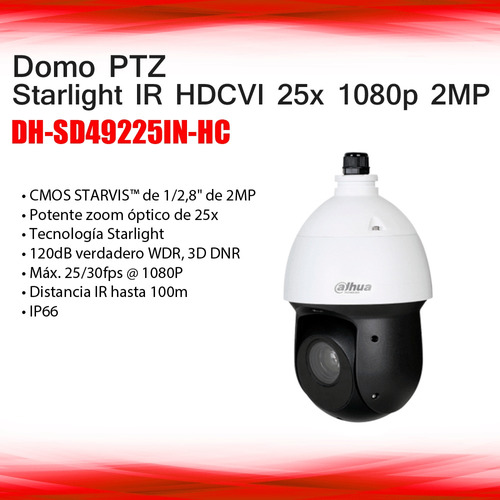 Domo Ptz Dahua Starlight Ir Hdcvi 25x 2mp Dh-sd49225in-hc-s2