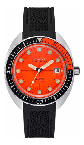 Reloj automático Bulova Devil Diver Oceangrapher 96b350, color de la correa: plata, color del bisel, color negro/naranja, color de fondo naranja