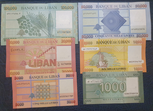 Libano 6 Billetes Coleccion Asia Libras Sin Circular Unc