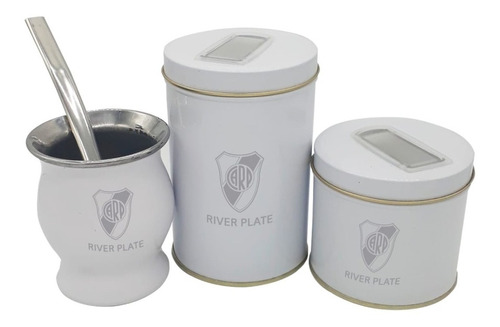 Mate Y Bombilla De Acero Con Yerbera Y Azucarera River Plate