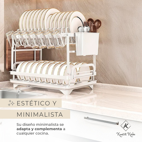 Secaplatos escurridor Kunst & Küche KSP-05 cubiertos 2 niveles organizador cocina color blanco
