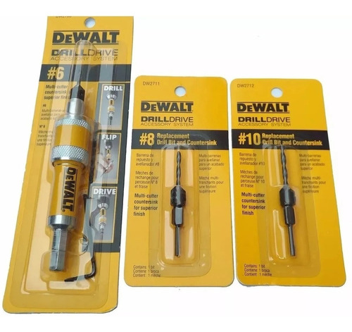 Kit De Fijador Y Avellanadores #10, #8, #6 Dewalt (3 Pzas)