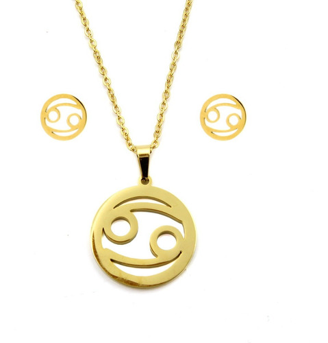 Set Joyeria Acero Dorado Signo Cancer Horoscopo Eg