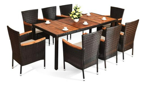 Set De Comedor De Ratán Para Patio Con 8 Sillas Y Mesa De Ma