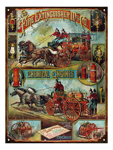 Cartel De Chapa Publicidad Antigua Bomberos Carro P679