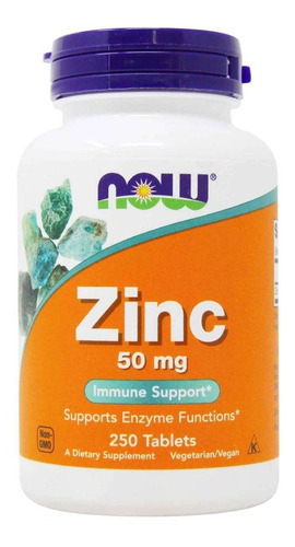Now Foods Zinc Imunidad 50mg 250 Tabs Vegano Sfn