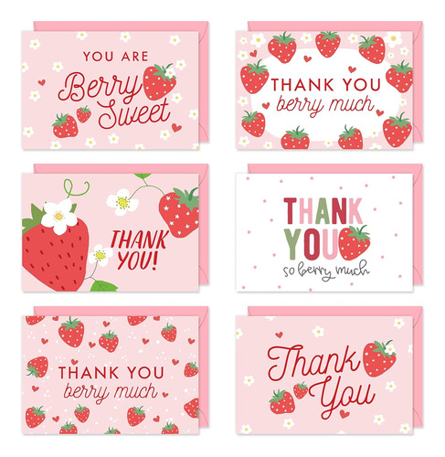 36 Pack Strawberry Thank You Cards Pink Fruit Greeting Cards