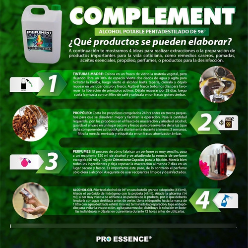 Imagen 2 de 3 de Alcohol De 96° Pentadestilado Complement 5 Lit Potable.