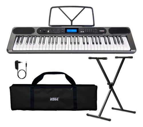 Kit Teclado Musical Kobe Kb-400 61 Teclas Sensíveis Capa + X