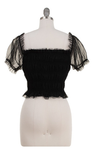 Imagen 3 de 7 de Blusa Corto Tul Stretch Manga Corta Fresca Transparencias.