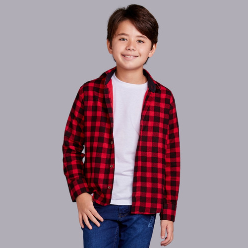 Camisa Xadrez Infantil Flanela Masculina Manga Longa Kids