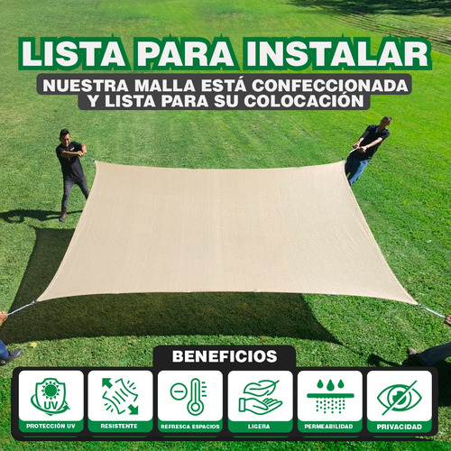 Malla 90% De Sombra Lista Para Instalar Beige De 5m X 3m