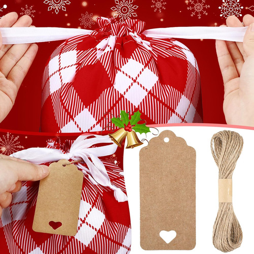 Abbylike 40 Bolsas De Regalo De Algodón De Navidad Con Cordo