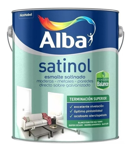 Esmalte Satinado Satinol Al Agua Alba Blanco 4l Ogus