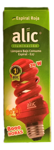 Lampara  Bajo Consumo Roja 20w Alic Espiral