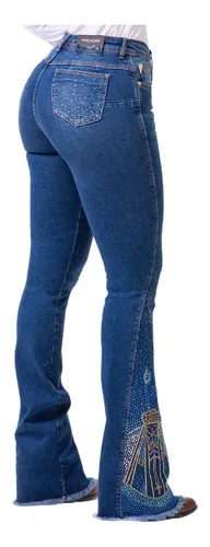 Calça Boiadeira Barra Flare Strass Nossa Senhora Buphallos Frete