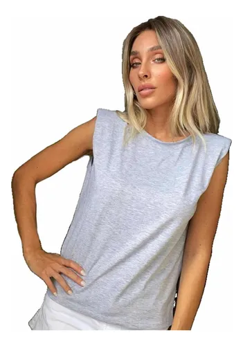 Remera Con Hombreras Musculosa Mujer Tendencia Moda Dama