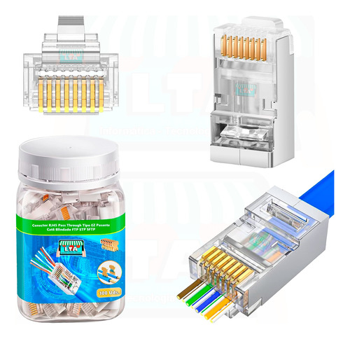 Ficha Rj45 Cat6 Blindada Ftp Stp Sftp Pasante X 100 Unidades