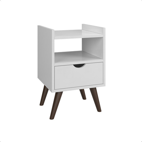 Mesa De Cabeceira 1 Gaveta Nicho Pés Retrô Alice Cor Branco