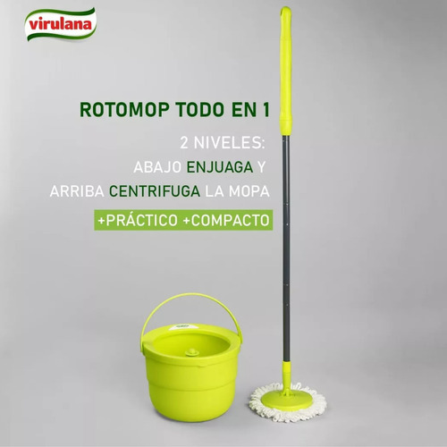 Balde Rotomop Mopa Microfibra Centrifugo Escurridor Virulana Color Verde Claro Verde