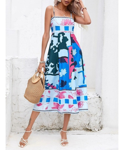 Vestido De Playa Con Estampado De Moda Con Tirantes