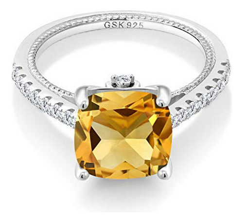 Anillos - 925 Sterling Silver Yellow Citrine And White Creat