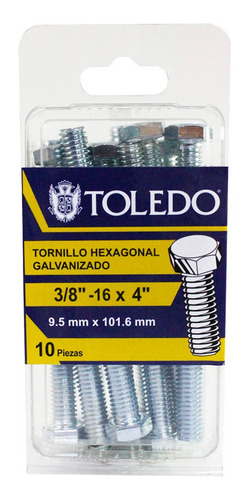 Tornillo Hexagonal G2 Galvanizado 3/8 X 4pLG 10pz Toledo
