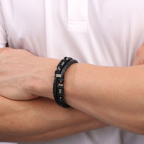 Pulseras De Cuero Barato Para Hombres Negro, 85 Pulgadas De