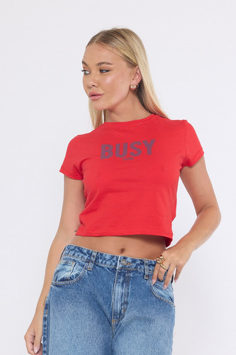 Remera Baby Tee Crop Elastizada Busy Moda Mujer Scombro