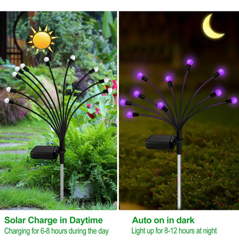 Luces Solares De Jardin Al Aire Libre 20 Luces Led 2 Piezas Purpura