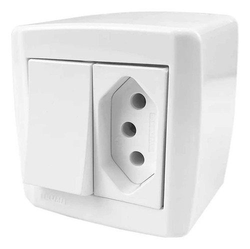 Interruptor Simples + Tomada 20a Box Slim Ilumi Externo Cor Branco