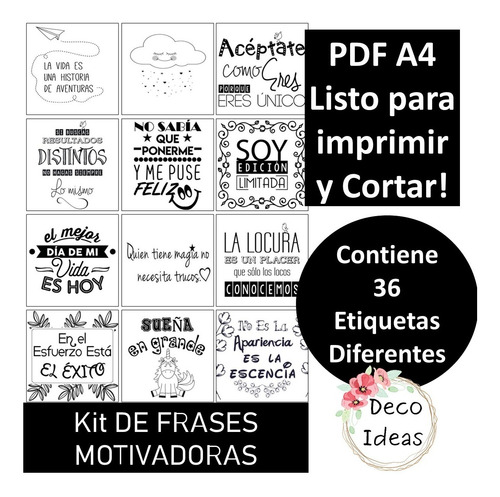 Imagen 4 de 5 de Kit Imprimible 004 Frases Motivadoras Color Blanco Negro