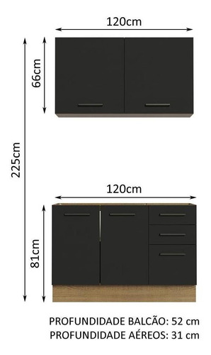Cozinha Compacta Madesa Agata 120001 C Armá Balc S Tampo Rp Cor Rustic/Preto
