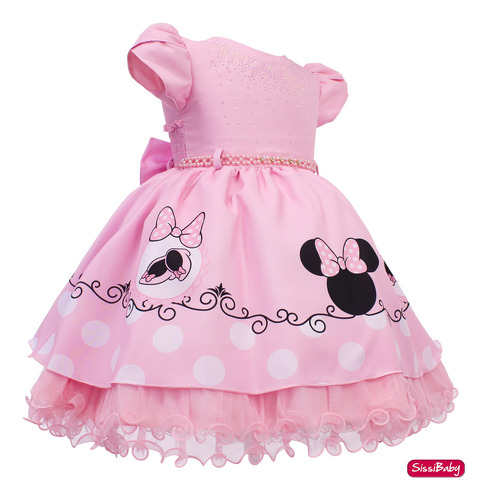 Vestido Infantil Minnie Rosa Princesa Aniversário Festa