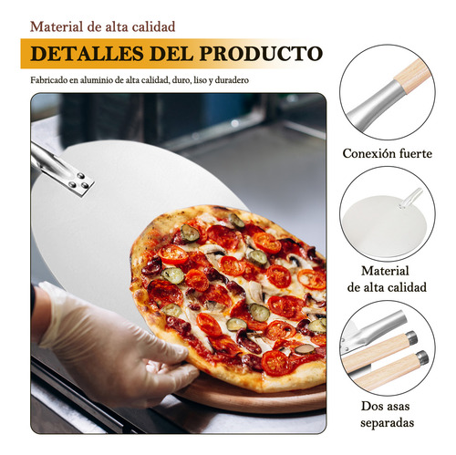 Pala Para Pizza Aluminio Redondo Mango Madera 30.5 X 126.5cm