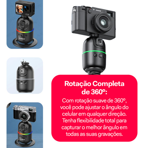 Gimbal Suporte Celular 360o Reconhecimento Facial Gestos Tiktok Peining