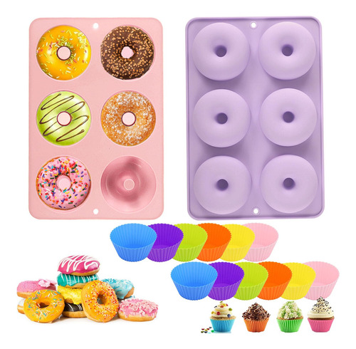Molde Para Donas 2 Molde De Silicona Para Hornear Con 12 Amarillo Violeta Rosado