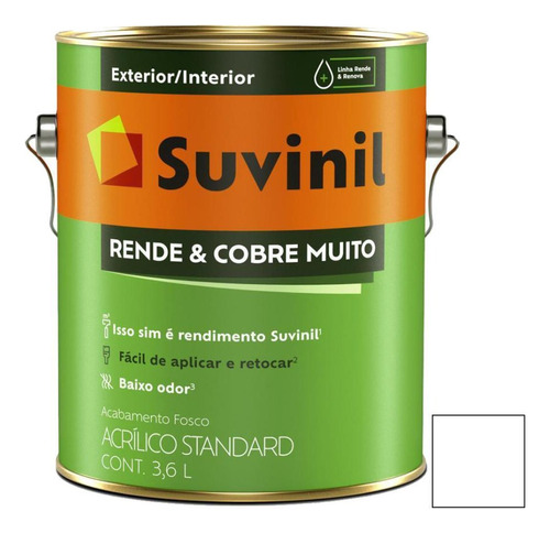 Pintura Latex 3.6l Suvinil Rinde Cubre Mucho Int Ext Blanco