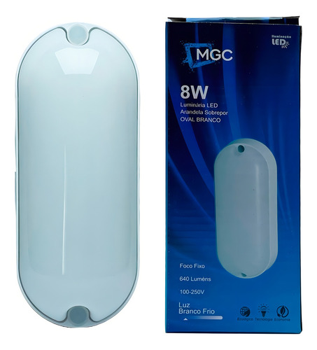 Luminária Led 8w Arandela Oval Branco Frio Uso Externo