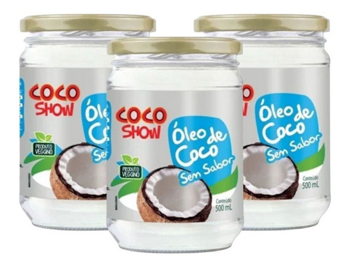 Kit 3 Copra Coco Show Óleo De Coco Sem Sabor 500ml