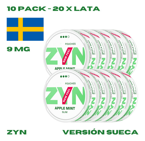10pack - Zyn | 9mg | 20 Pzas | Slim | Apple Mint