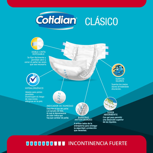 Pañal Adulto Cotidian Clasico Talla M Paquete 8 Un