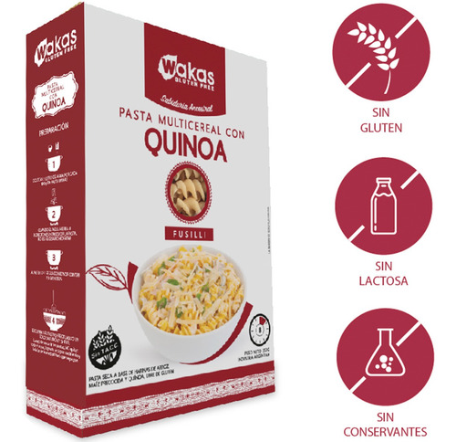 Imagen 1 de 9 de Pasta Fusilli Multicereal Con Quinoa Wakas Fideos Proteicos