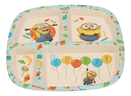 Plato Para Bebe Y Niños Ecologico Con Divisones Minions Color Blanco