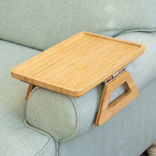 Mesa De Apoyo En Bambu Con Clip Para Brazo De Sofa Natural