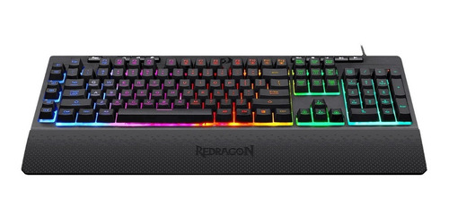 Teclado gamer Redragon Shiva K512 RGB QWERTY español latinoamérica color negro con luz RGB