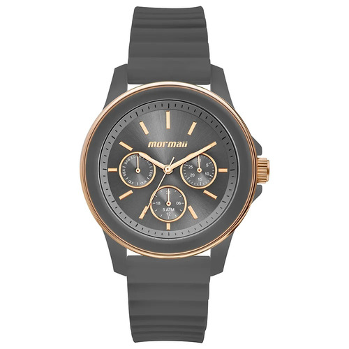 Relógio Mormaii Feminino Multifunção Silicone Cinza Garantia
